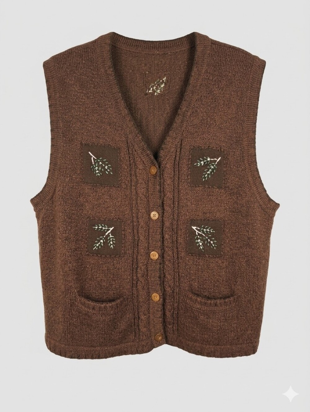 Norther Reflections Brown Embroidered Knit Vest Sweater P2P 22"